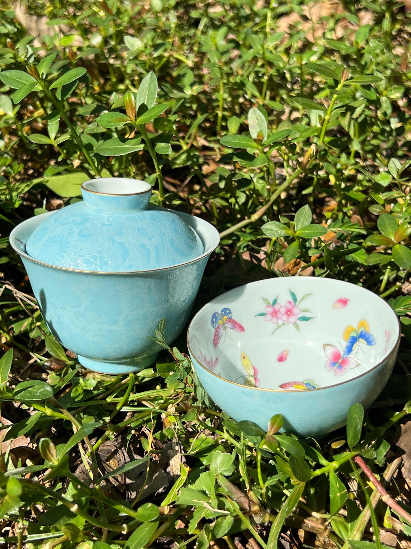 Hand Painted Chinese Butterfly Gaiwan Jingdezhen Master Ceramic Artwork