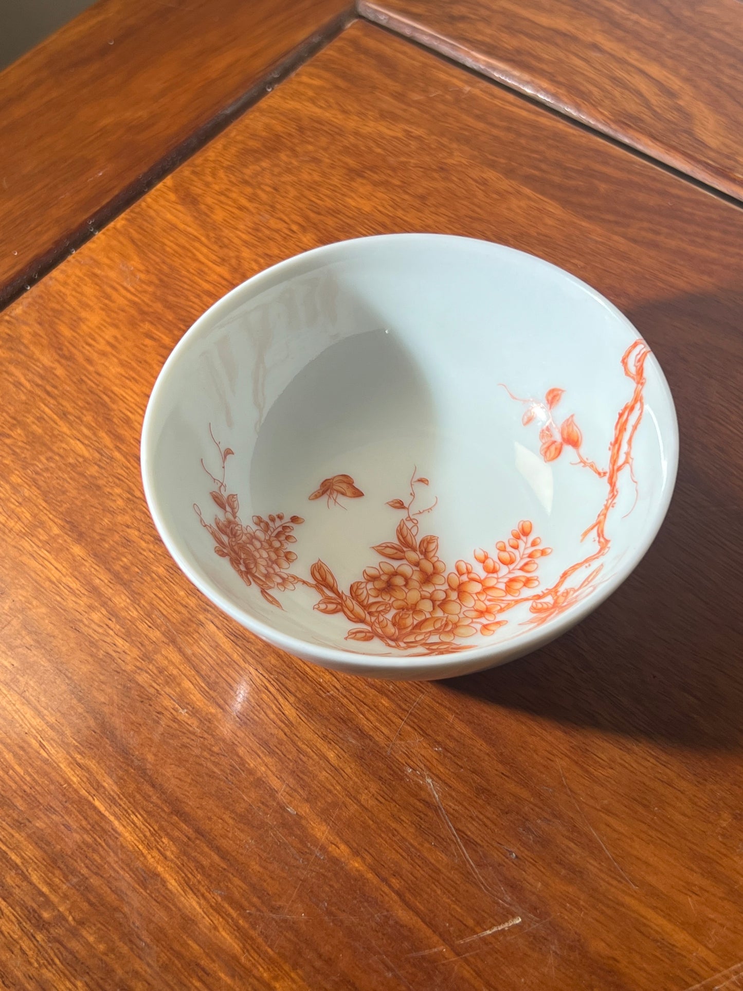 Hand Painted Chinese Flower Alum Red Teacup Jingdezhen Master Ceramic Artwork