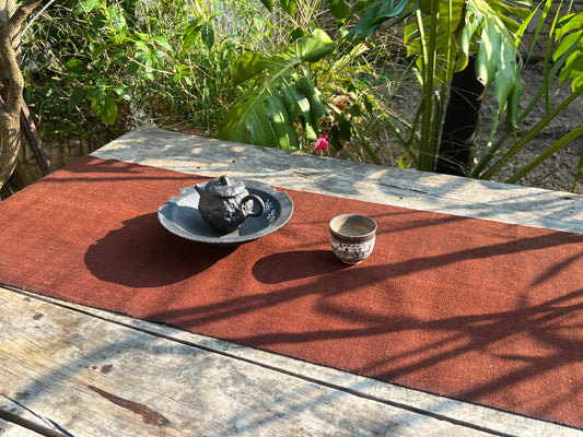 this is Chinese persimmon dyed tea table cloth tea mat