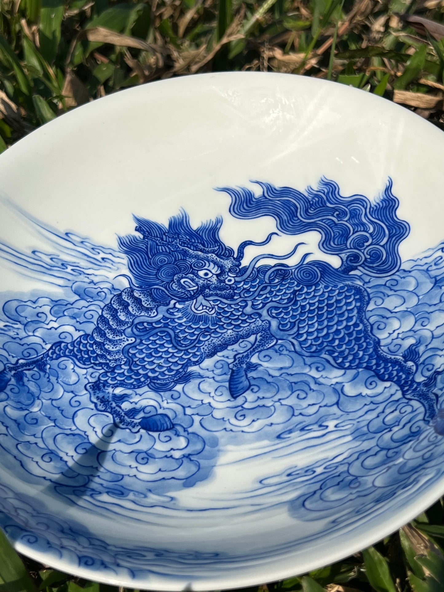 Hand Painted Chinese Qilin Gaiwan Blue And White Porcelain Pot Maker Jingdezhen Master Ceramic Artwork