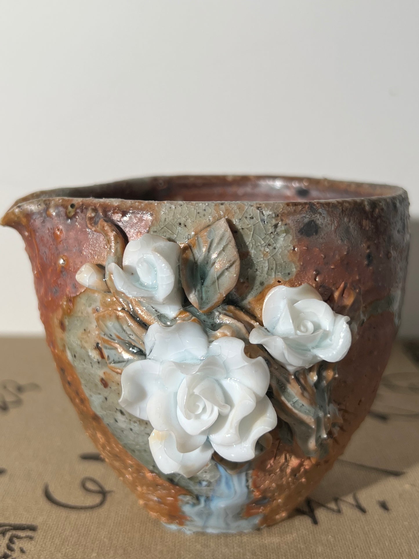 This is a woodfired pottery flower faircup gongdaobei