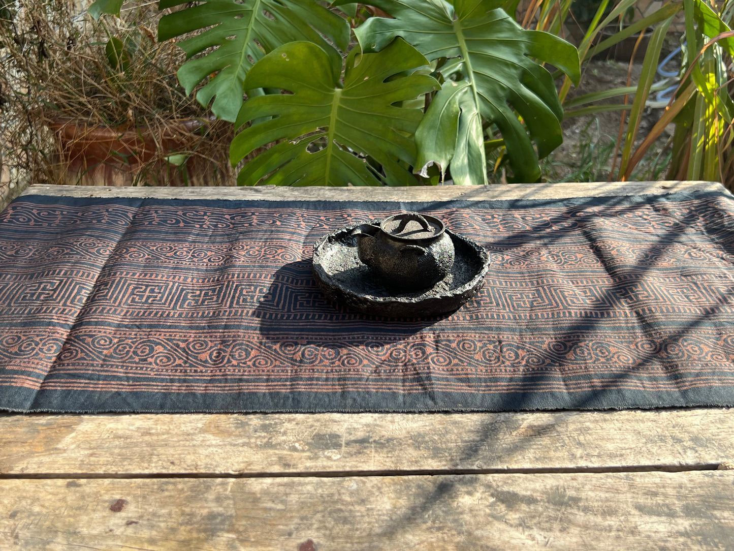 Hand-dyed Batik Fabric Chinese Miao Style Tea Table Cloth Natural Dye Classic Style Vintage Style Tea Mat Chaxi