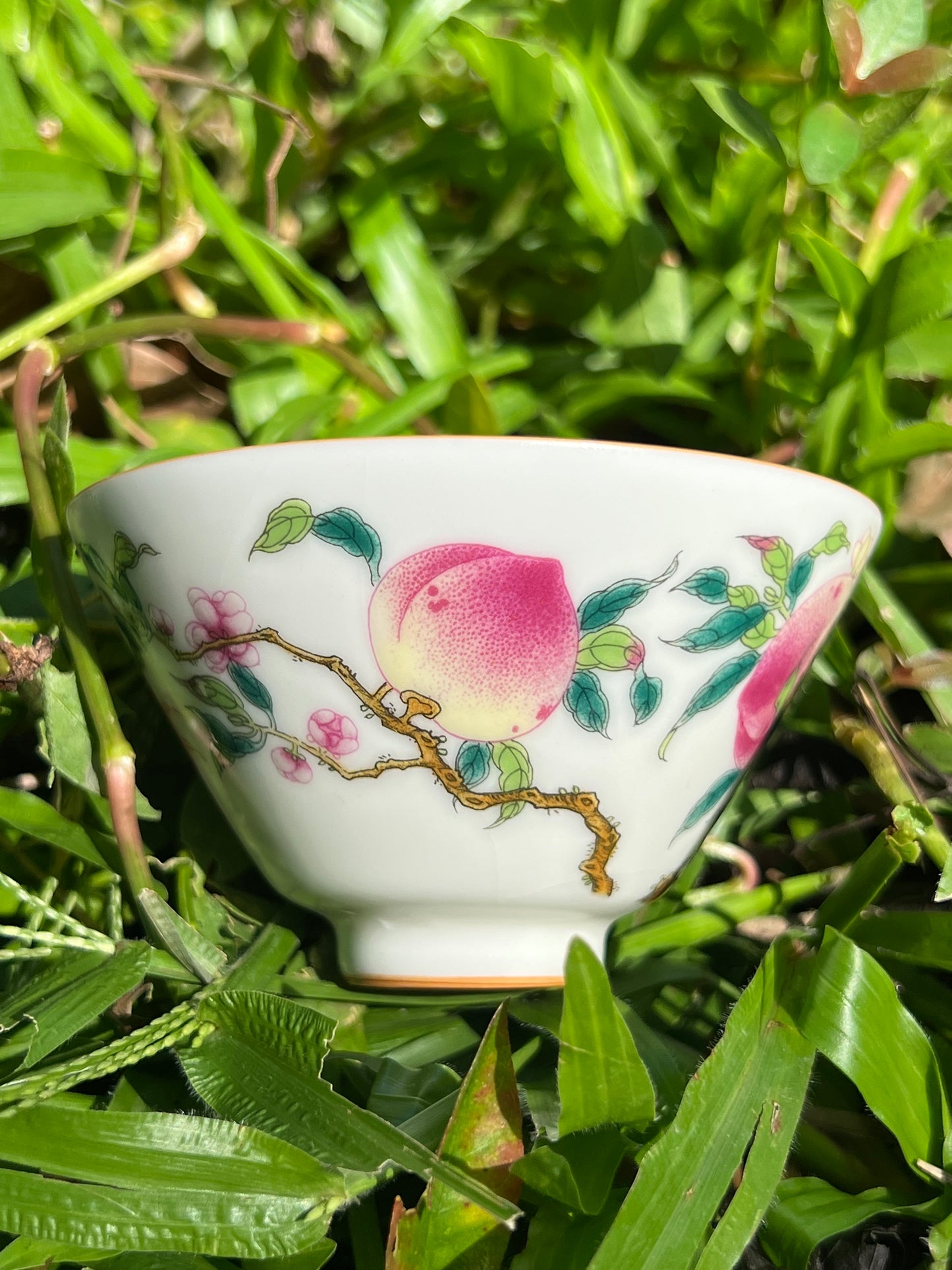 Handpainted Chinese Pink Peach Teacup Jingdezhen Master Pottery Artwork