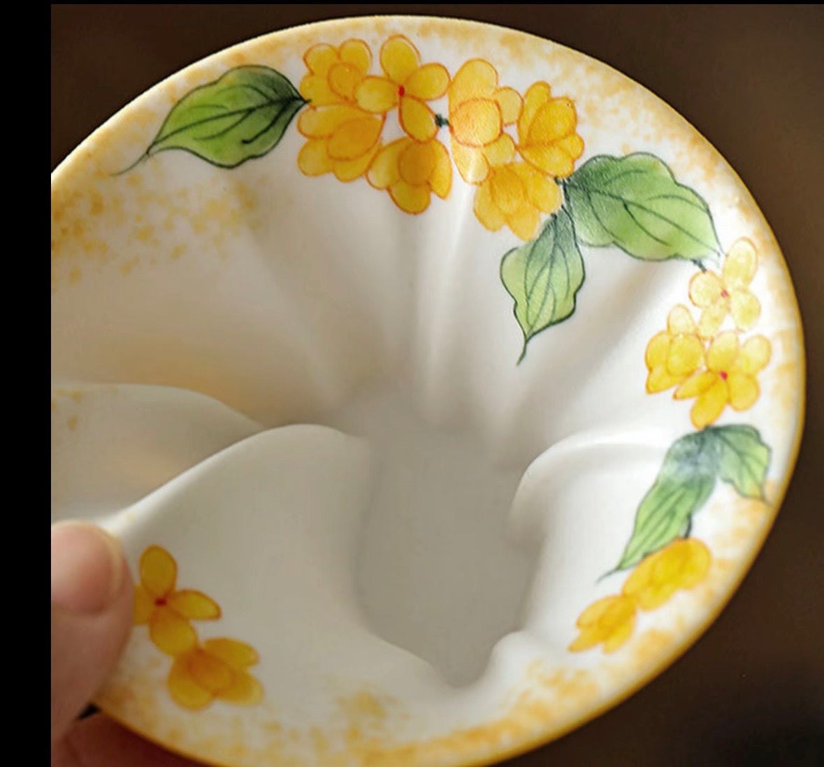 Hand painted Chinese Original Douli Shape Teacup Inner Engraved Moon Rabbit Motif Yellow Cup