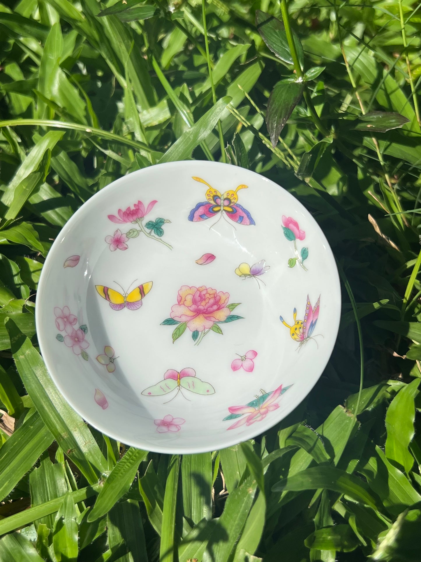 Handpainted Chinese Flowers Butterfly Enamel Teacup Jingdezhen Master Ceramic Artwork