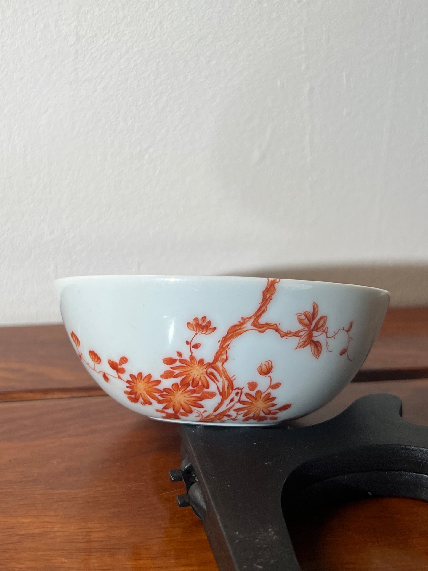 Hand Painted Chinese Peony Flower Alum Red Teacup Orange Red Teacup Jingdezhen Master Ceramic Artwork