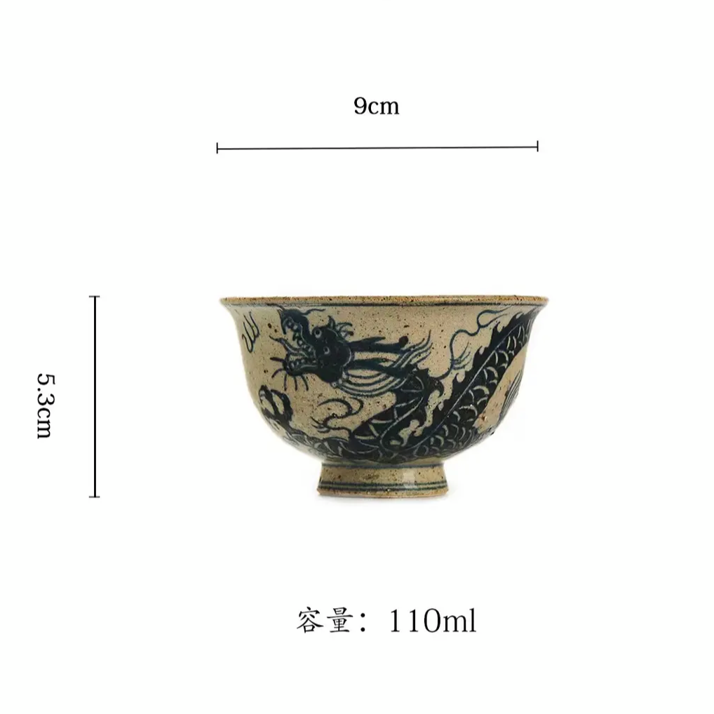 this is a Chinese Jingdezhen blue and white pottery dragon teacup