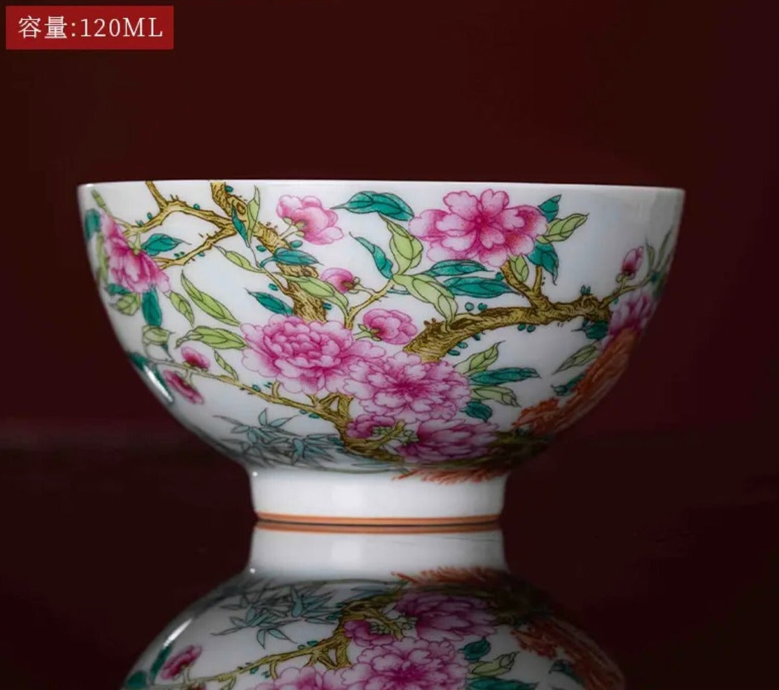 This is a Chinese Jingdezhen enamel flower teacup