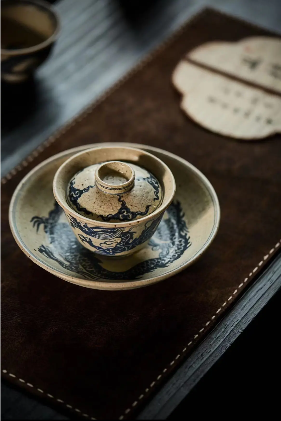 Chinese Handpainted Chinese Dragon Blue and White Pottery Jingdezhen Tea tray Teapot Holder Master Pottery Artwork