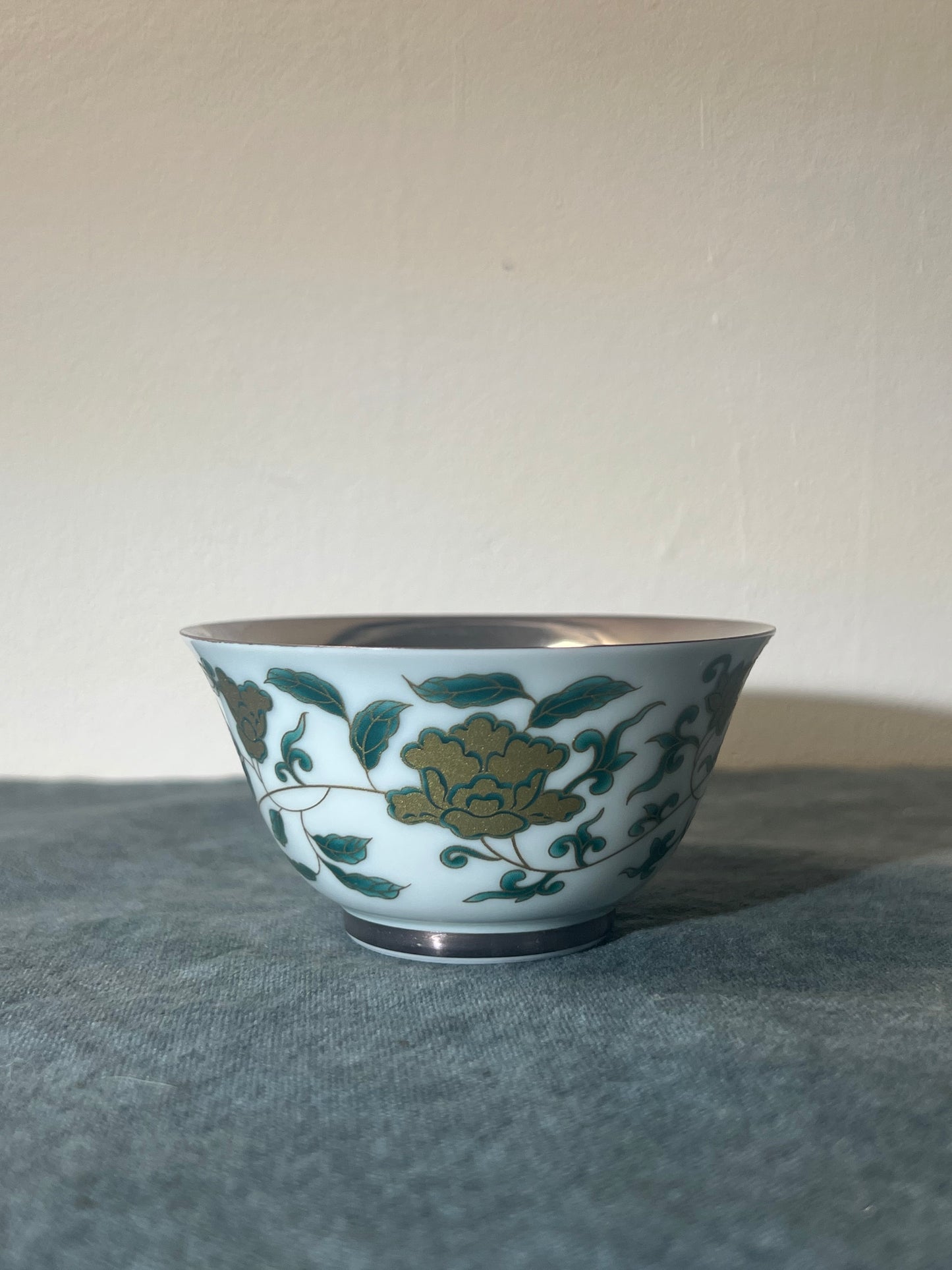 Hand Painted Chinese Lotus Of Twined Stem Pattern Chinese Gilded Silver Teacup Ceramic Teacup