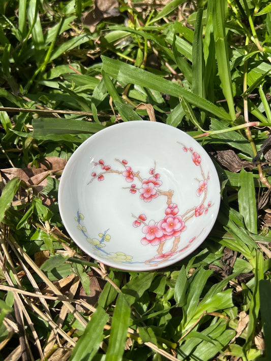 Hand Painted Chinese Enamel Plum Flower Teacup Jingdezhen Master Ceramic Artwork