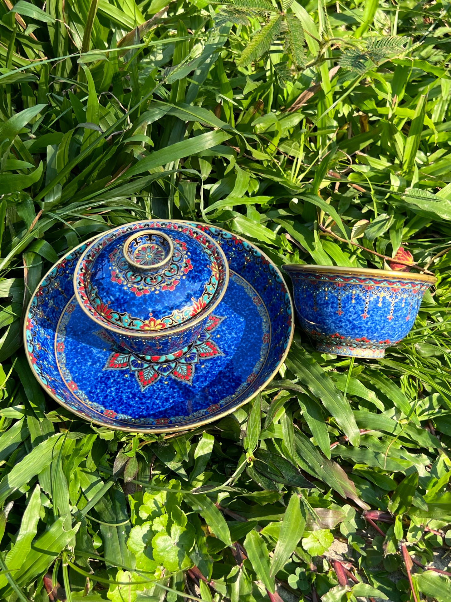 Handcrafted Chinese Hand Painted Chinese Sprinkled Blue Glazed Gaiwan Jingdezhen Mster Ceramic Artwork