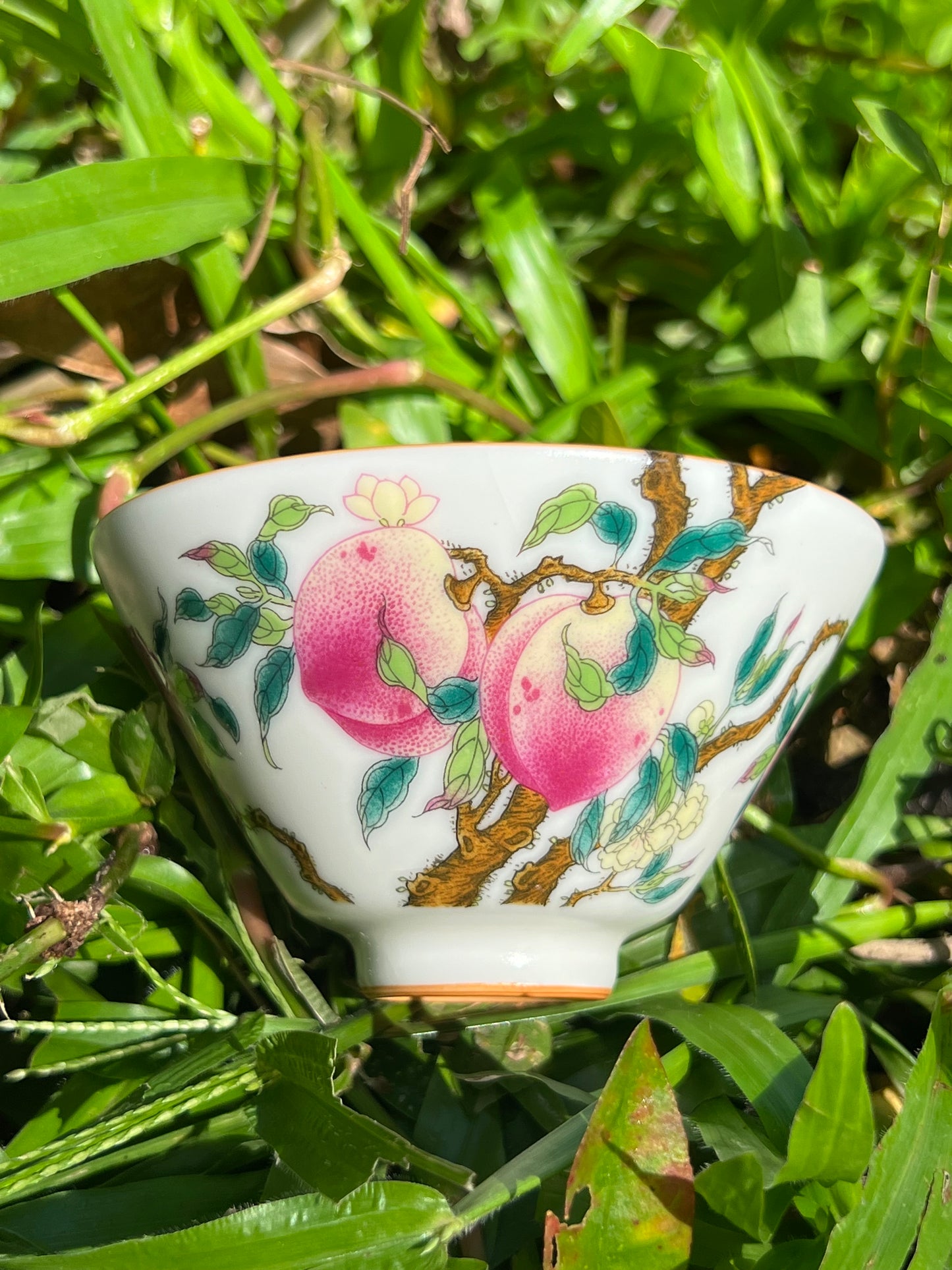 Handpainted Chinese Pink Peach Teacup Jingdezhen Master Pottery Artwork