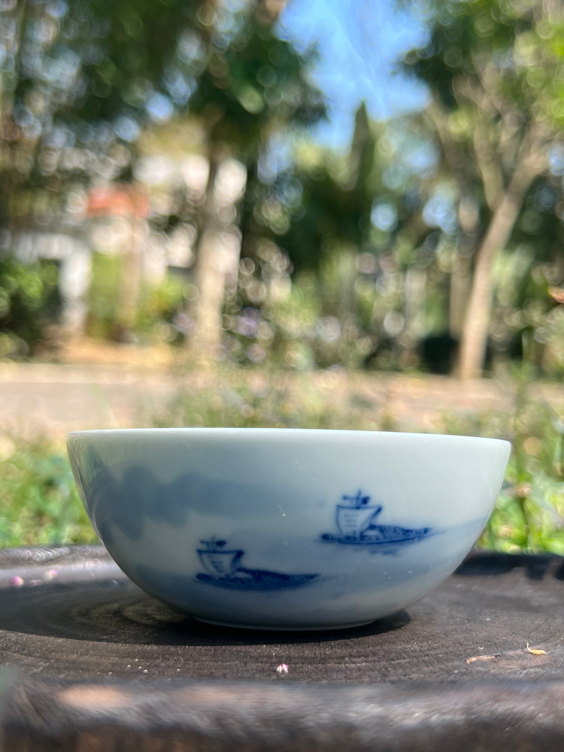 This is a Chinese Jingdezhen blue and white porcelain landscape teacup