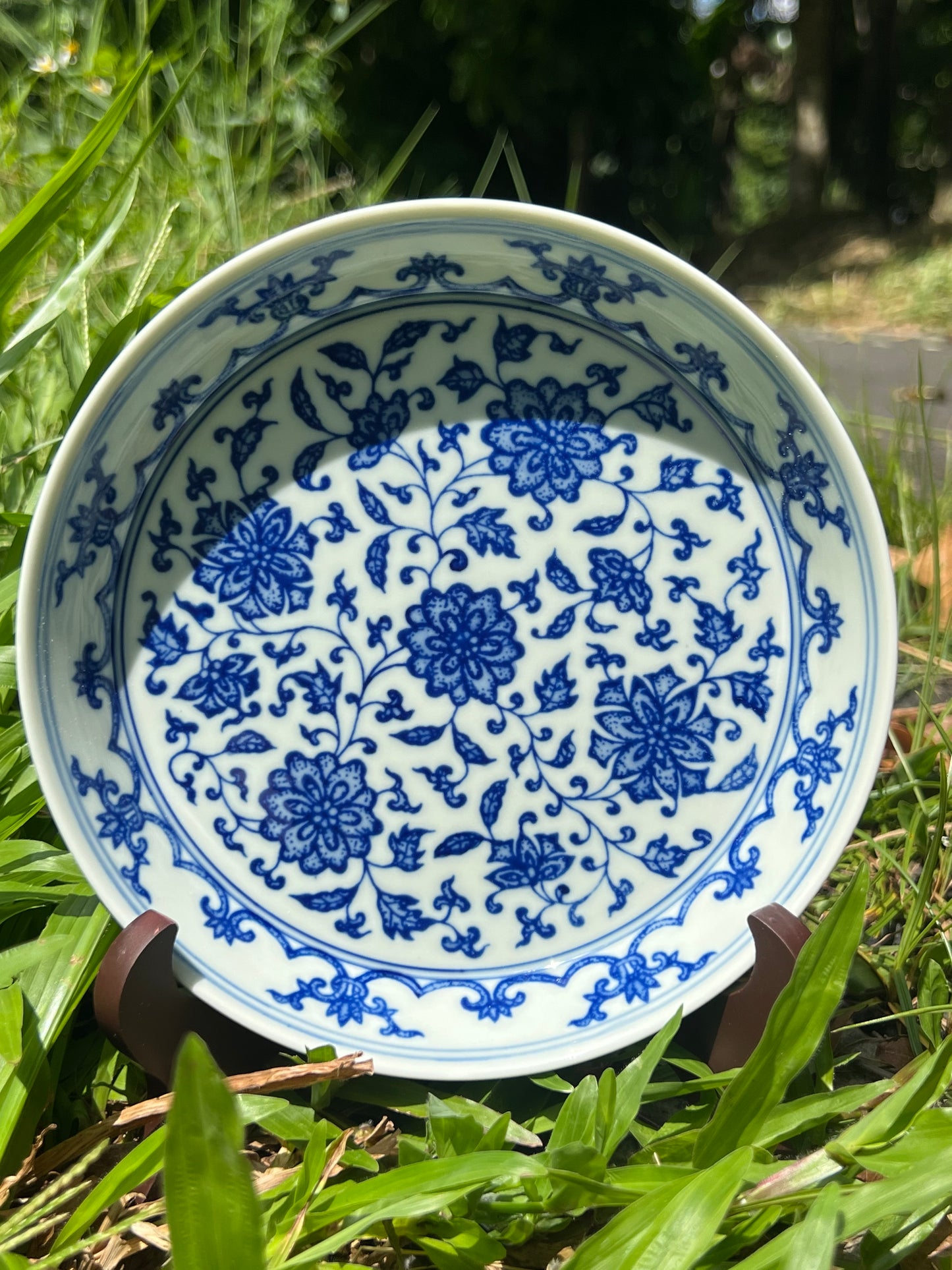 Handcrafted Chinese Hand Painted Chinese Twist Lotus Pattern Blue and White Porcelain Tea Tray Jingdezhen Master Pottery Artwork