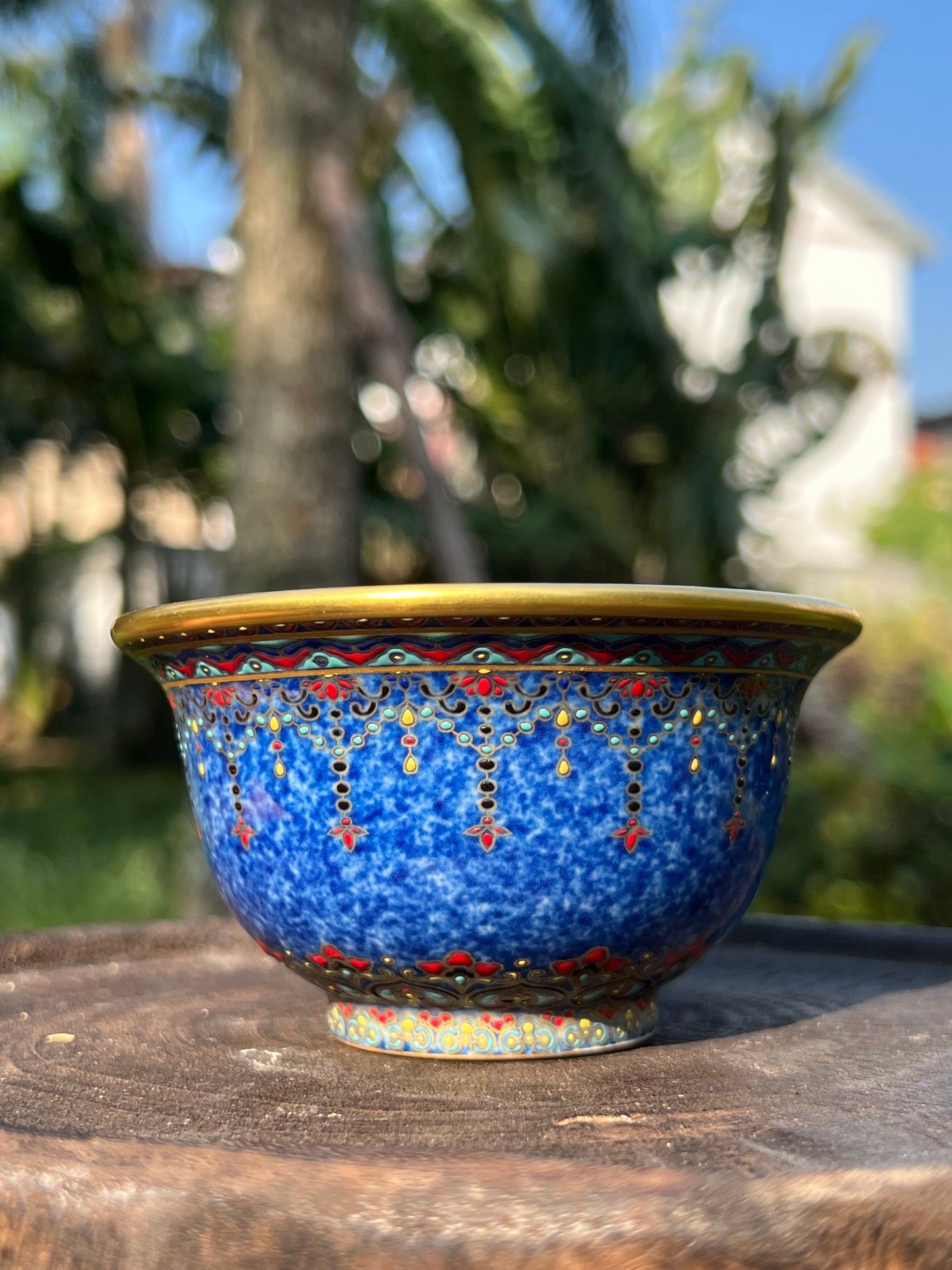 Handcrafted Chinese Hand Painted Chinese Sprinkled Blue Glazed Gaiwan Jingdezhen Mster Ceramic Artwork