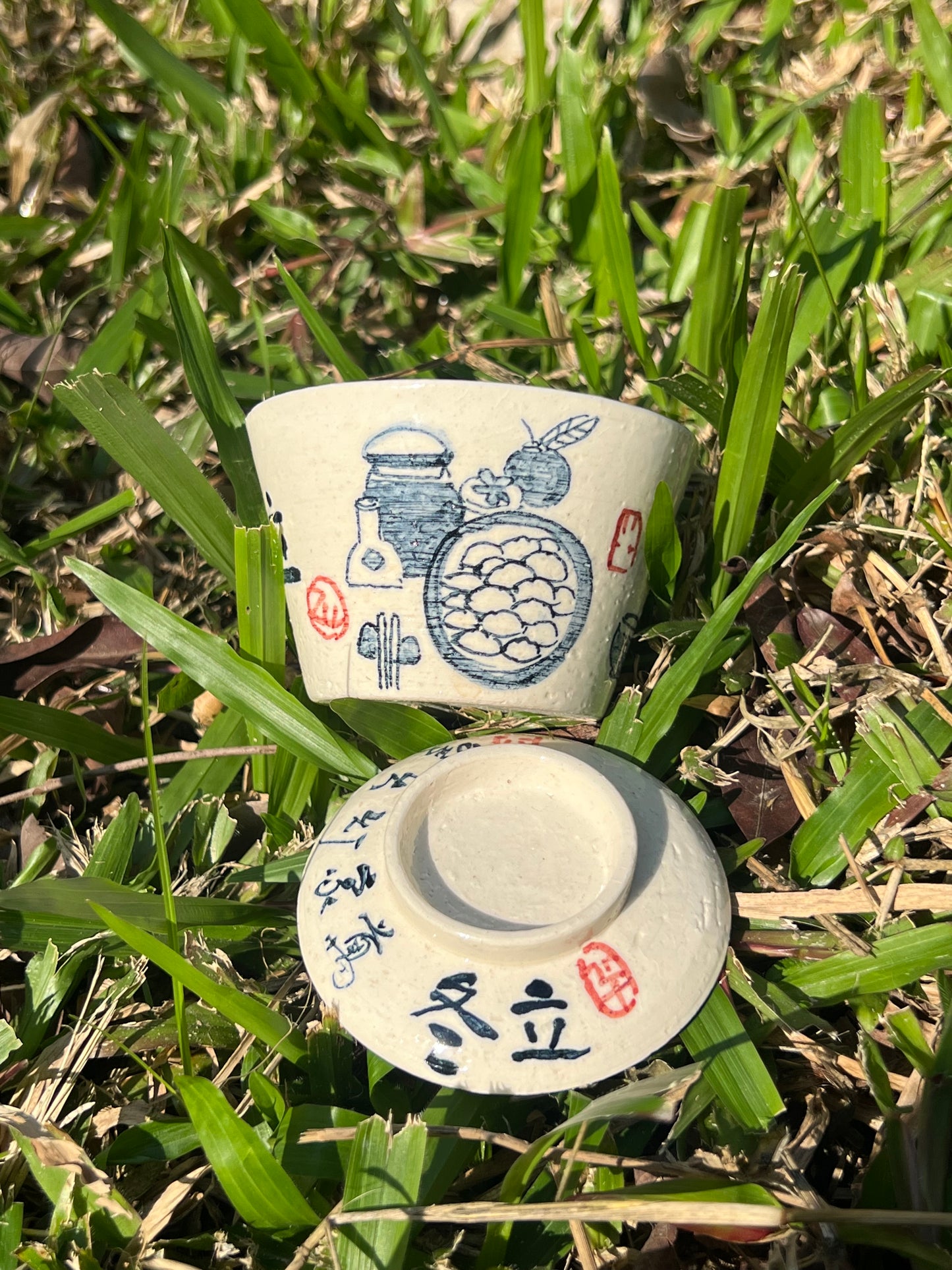 Handpainted Chinese Gongfu Tea Pattern White Fine Pottery Gaiwan Jingdezhen Master Pottery Artwork