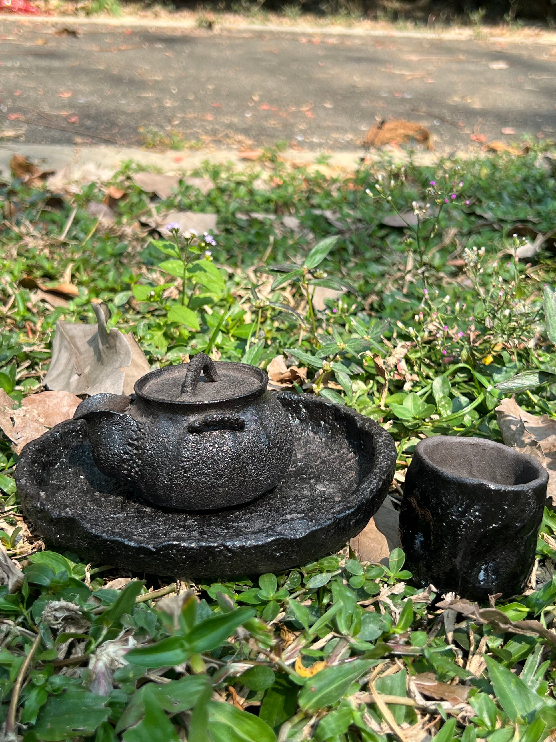 This is a purple clay teapot 