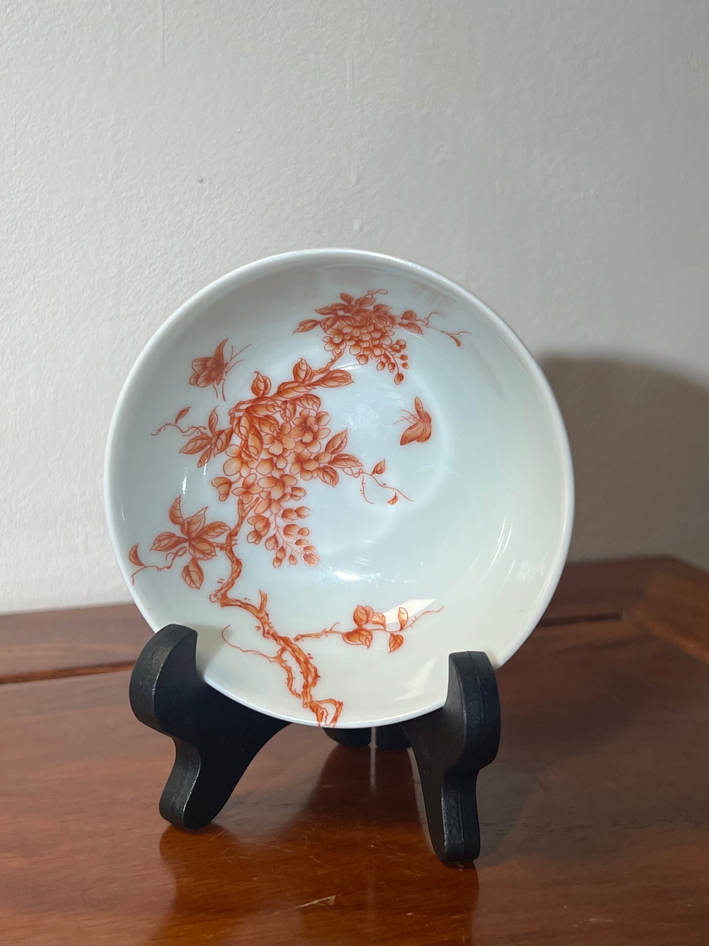 Hand Painted Chinese Peony Flower Alum Red Teacup Orange Red Teacup Jingdezhen Master Ceramic Artwork