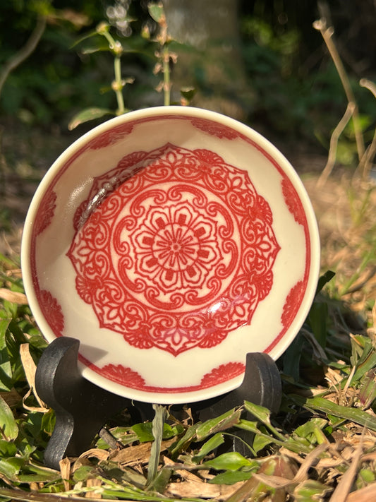 Hand Painted Chinese Baoxiang Flower Pattern Teacup Underglaze Red Teacup Jingdezhen Master Ceramic Teacup