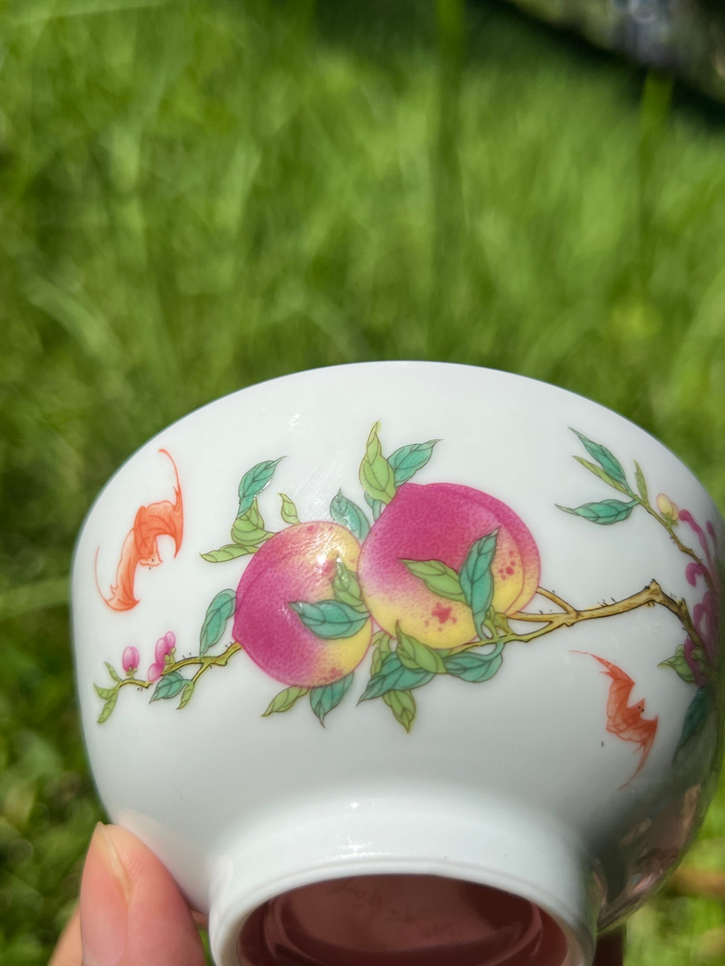 Handpainted Chinese Jingdezhen Peach Teacup Master Ceramic Artwork