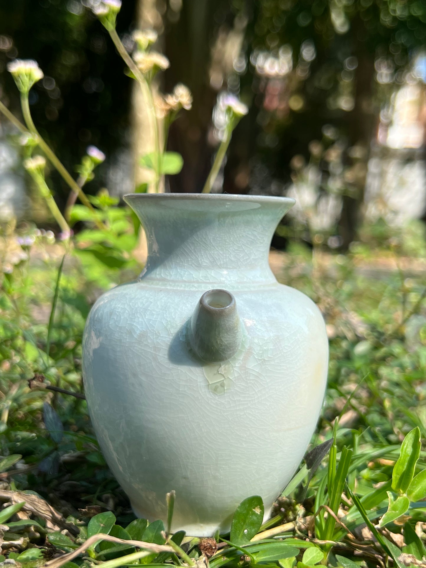 Handmade Green Teapot Artwork Chinese Antique Style Simple Teapot Household Ceramic Holde Pot