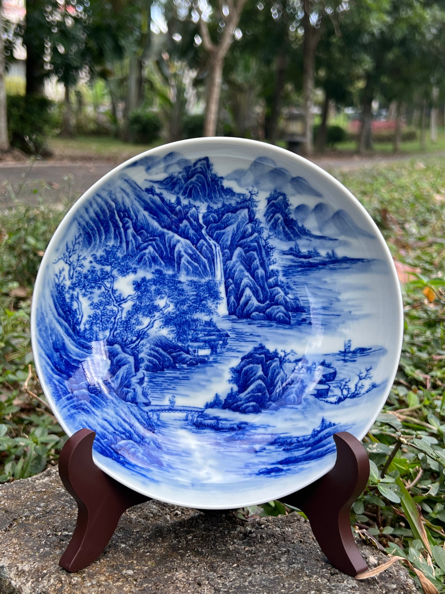 Chinese Handpainted Chinese Landscape Blue and White Porcelain Tea tray Jingdezhen Tea Boat Master Pottery Artwork