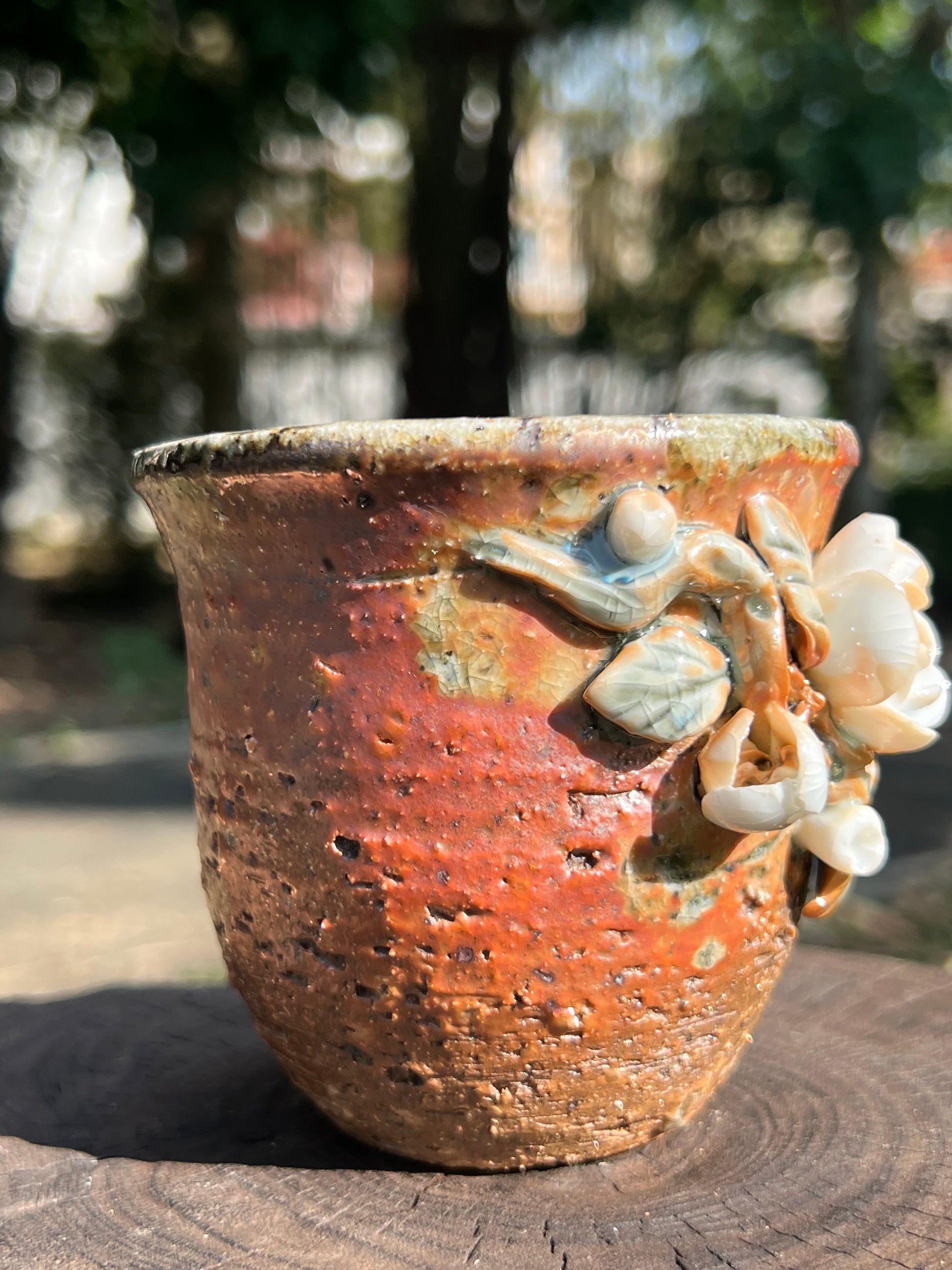 This is a woodfired pottery flower faircup gongdaobei