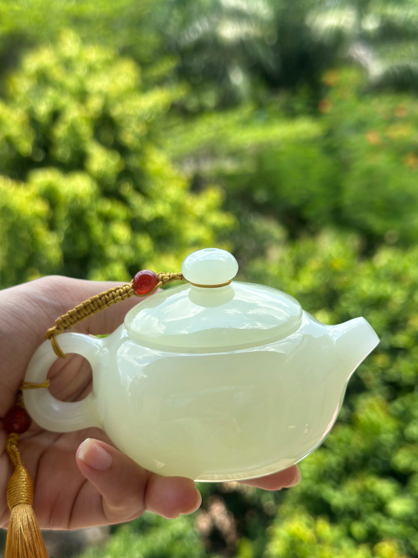 Handcrafted Chinese Xiuyu Authentic Jade Xishi Shape Teapot Unique Artwork Jade Teaware