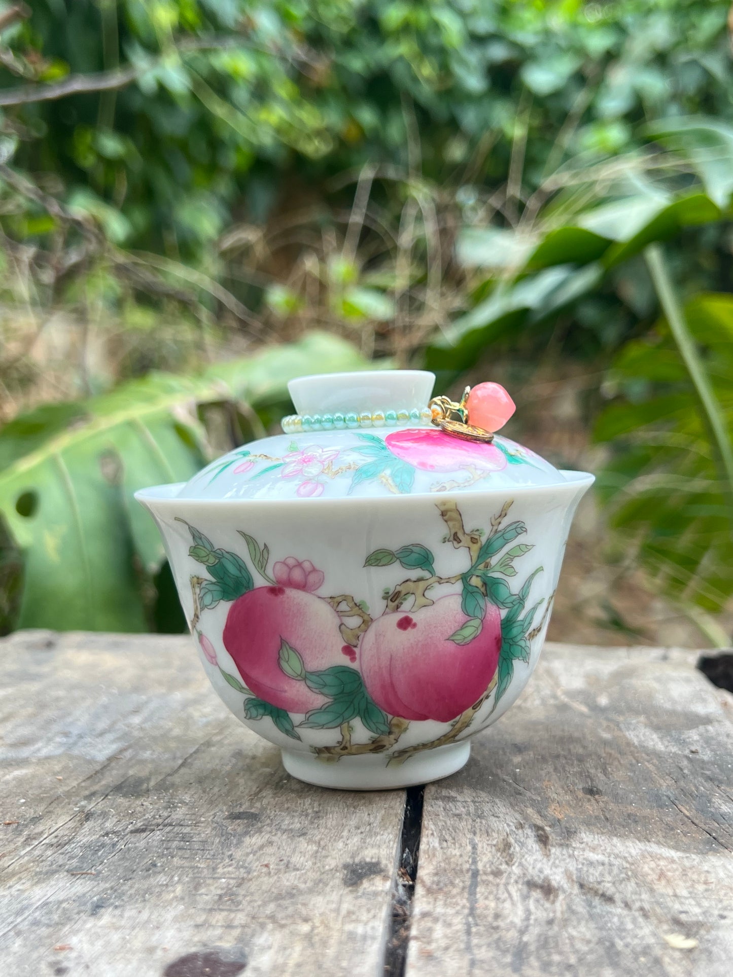 Handpainted Chinese Peach Gaiwan Jingdezhen Pink Teaware Master Ceramic Artwork