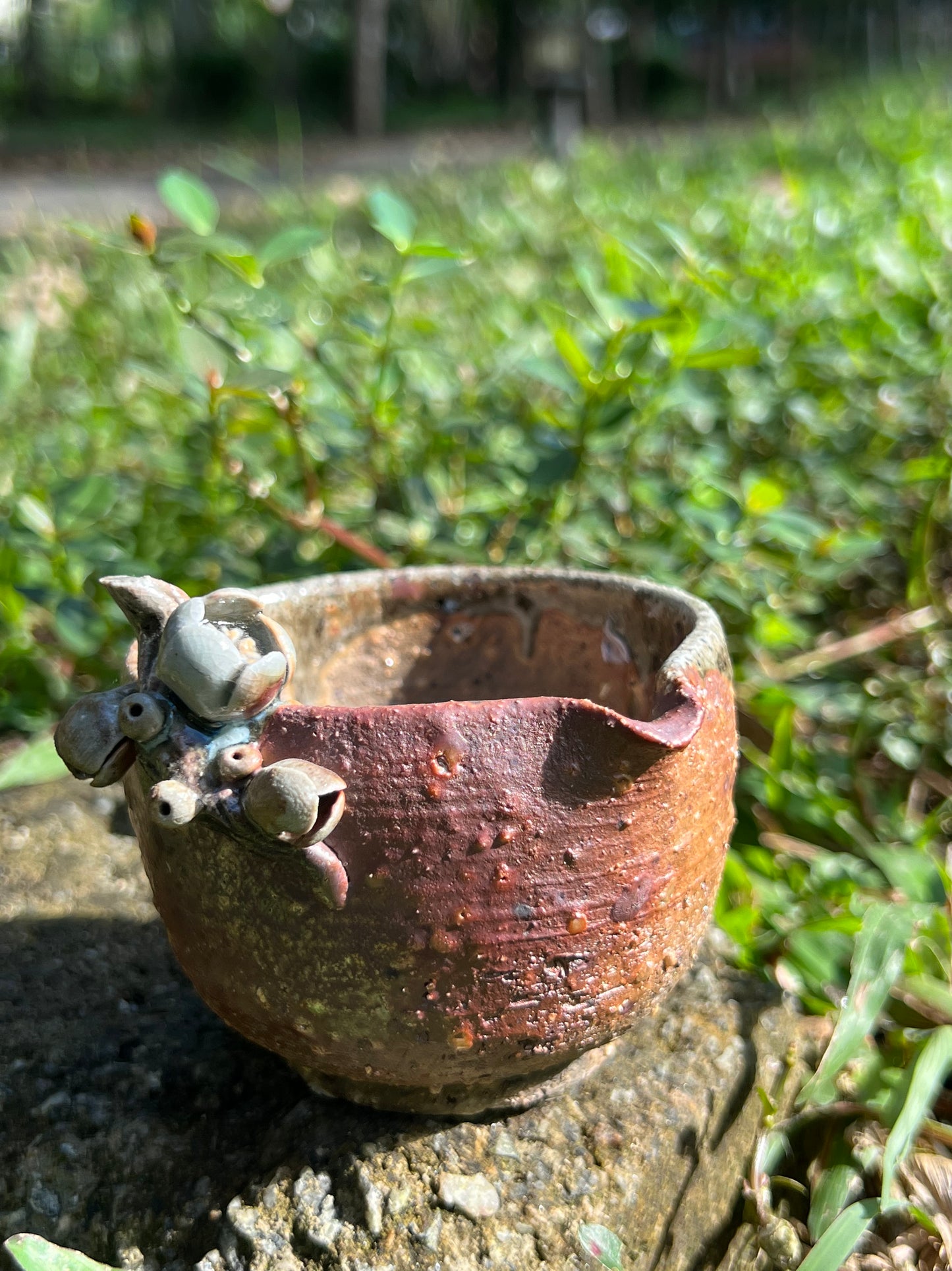 This is a woodfired pottery flower faircup gongdaobei