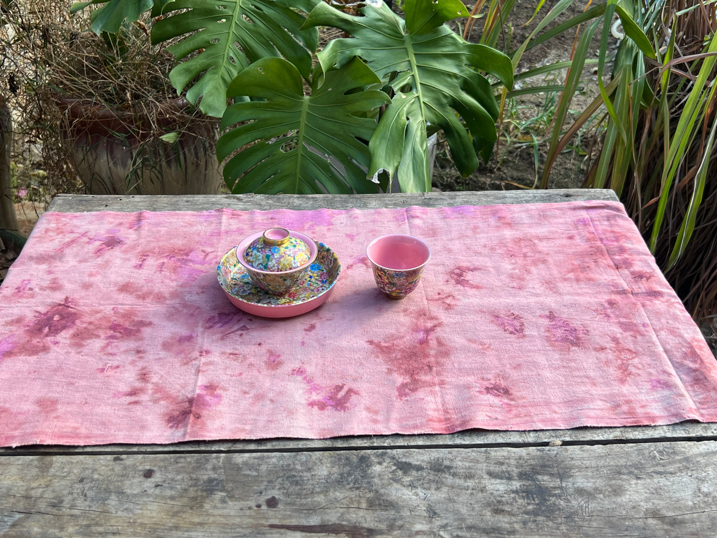 Hand Dyed Natural Dyed Tea Tablr Cloth Pure Cotton Pink Tea Mat Chabu Chaxi