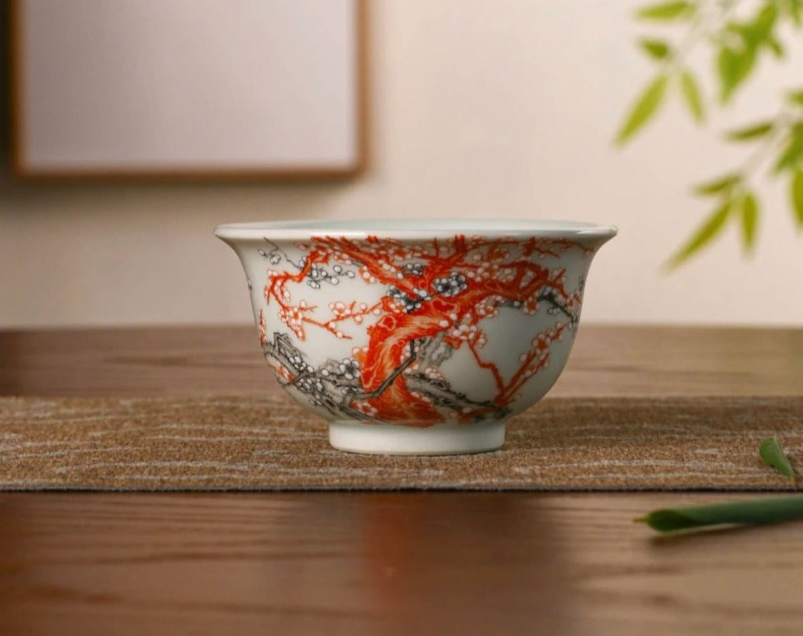 this is a Chinese Jingdezhen alum red  flower teacup.this is a ceramic teacup