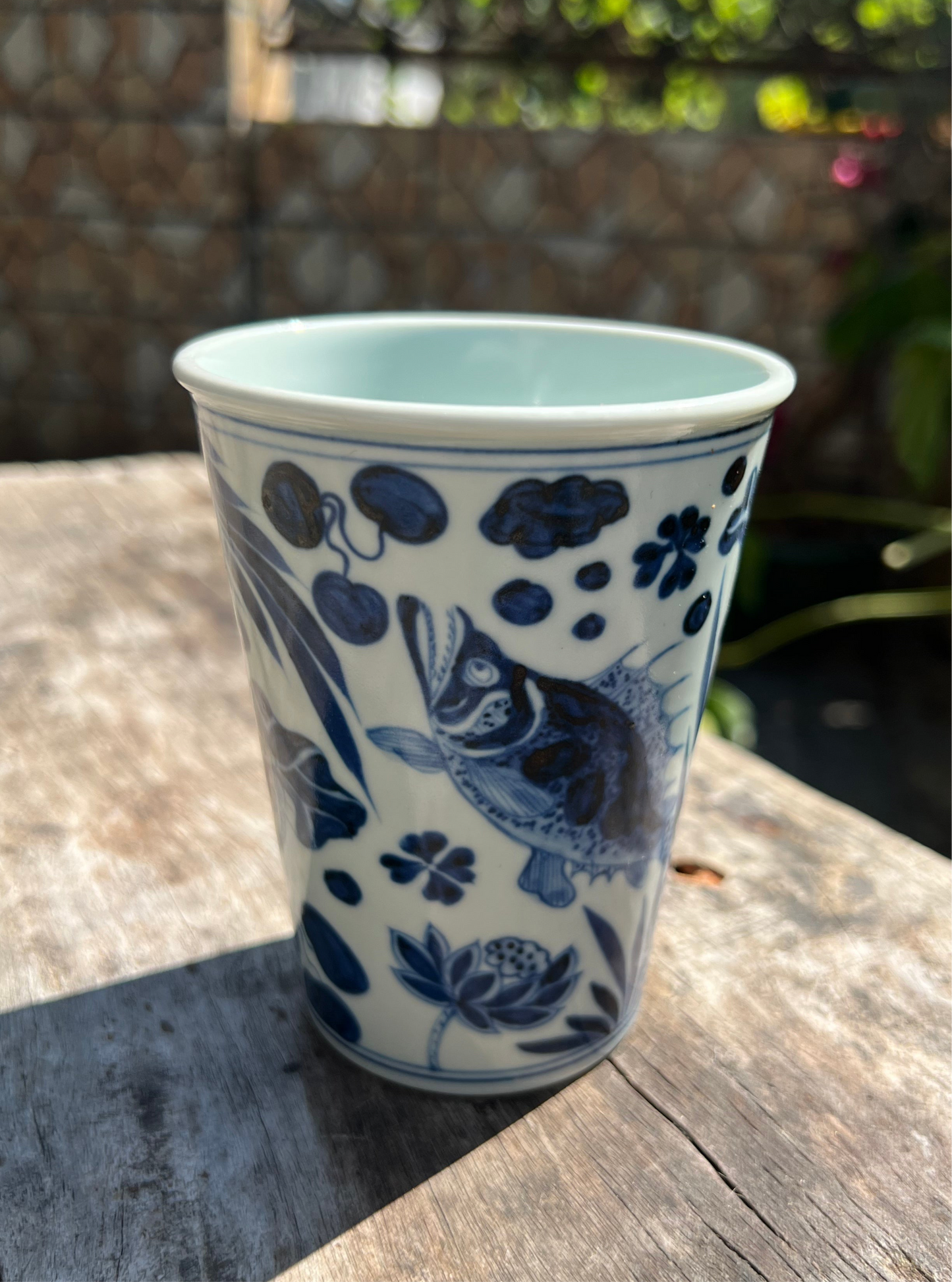 Handcrafted Jingdezhen Teacup Chinese Fish Algae Mug  White Blue Porcelain Fine China Cup