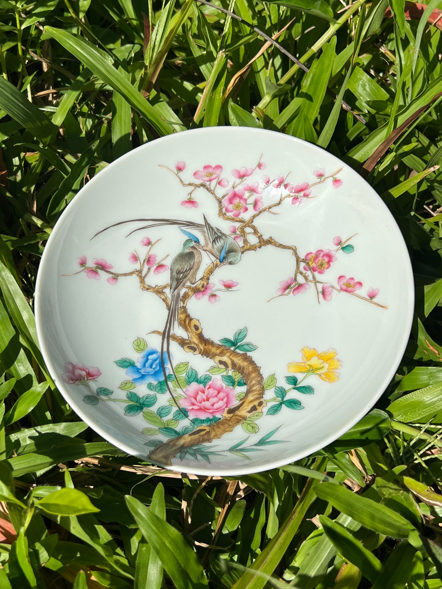 Handcrafted Chinese Handpainted Chinese Flower Bird Famille Rose Tea Tray Tea Boat Jingdezhen Master Ceramic Artwork