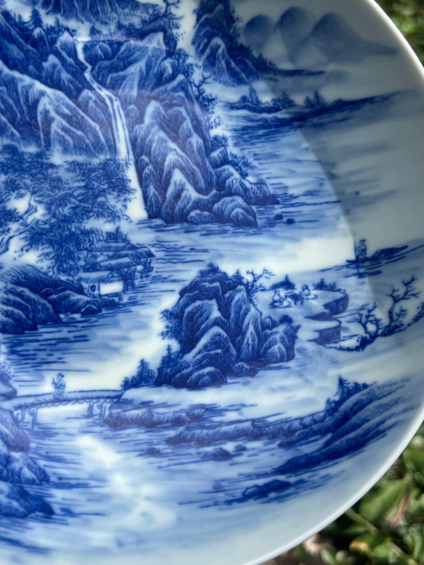 Chinese Handpainted Chinese Landscape Blue and White Porcelain Tea tray Jingdezhen Tea Boat Master Pottery Artwork