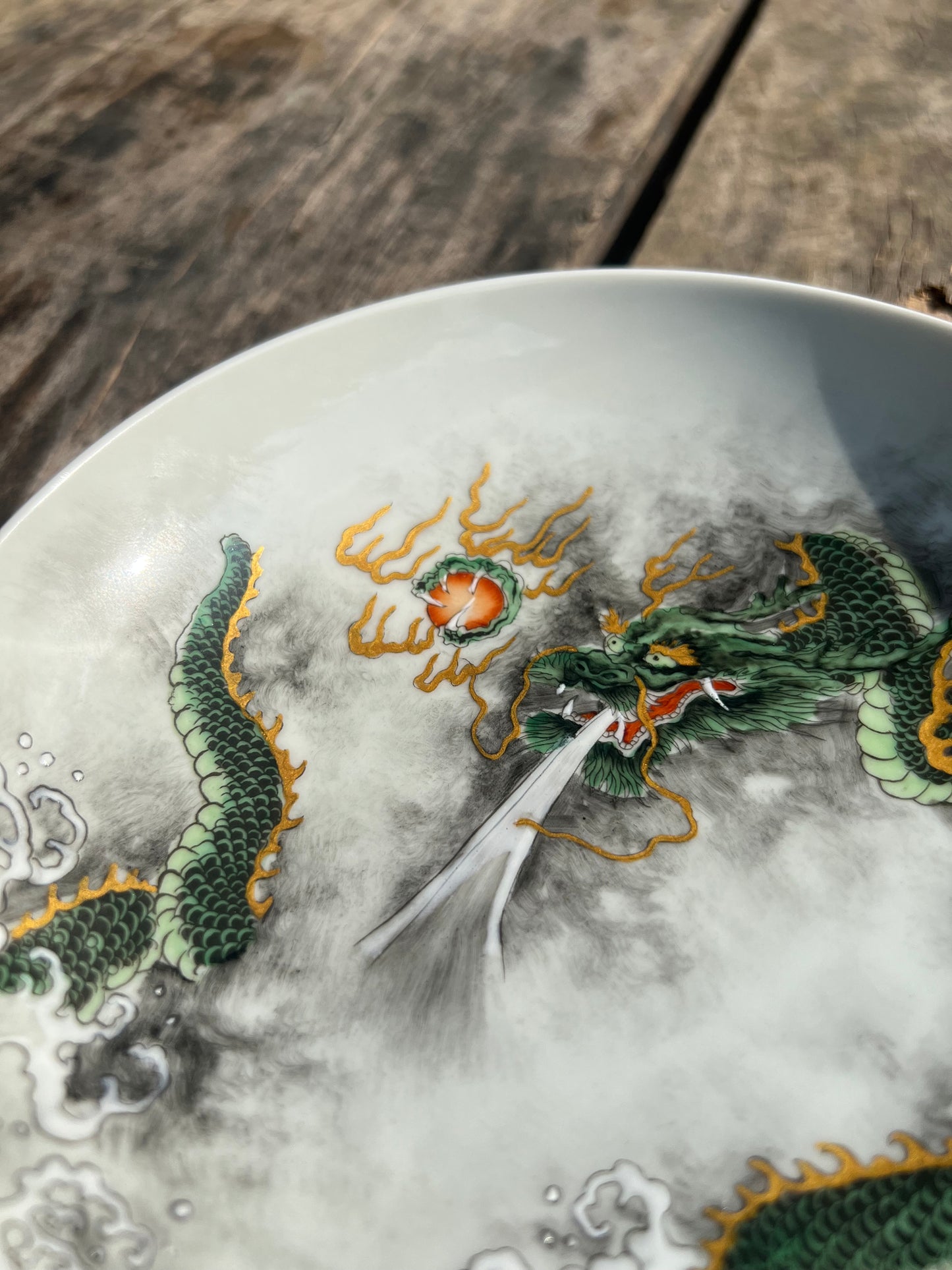 Handcrafted Chinese Hand Painted Chinese Dragon Jingdezhen Green Tea Tray Chinese Ceramic Master Artwork Teapot Holder Tea Boat