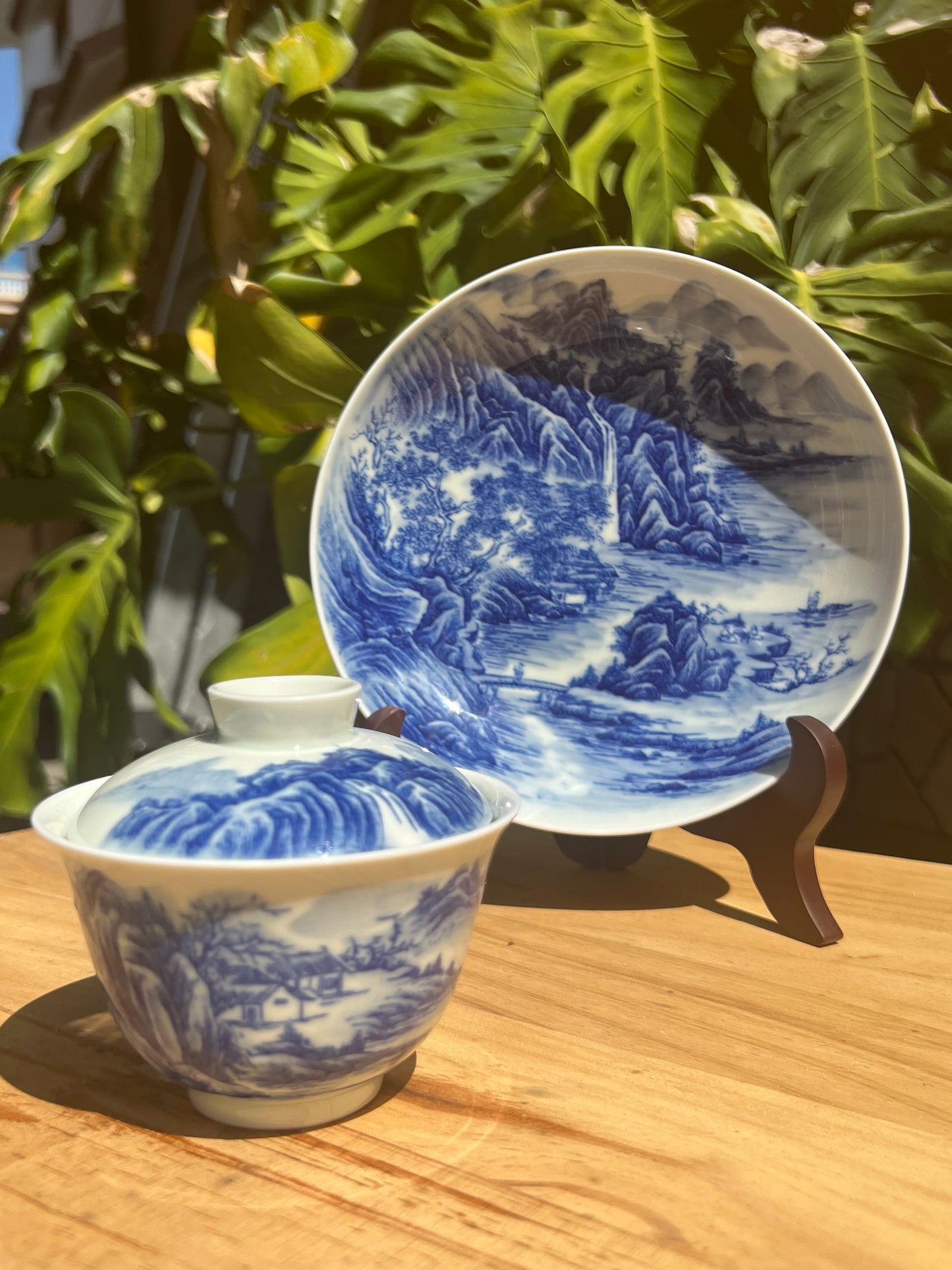 Chinese Handpainted Chinese Landscape Blue and White Porcelain Tea tray Jingdezhen Tea Boat Master Pottery Artwork