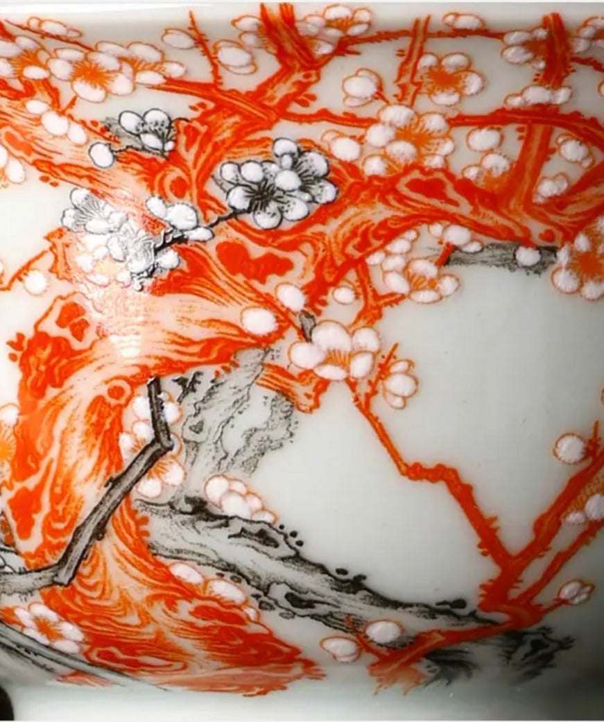 this is a Chinese Jingdezhen alum red  flower teacup.this is a ceramic teacup