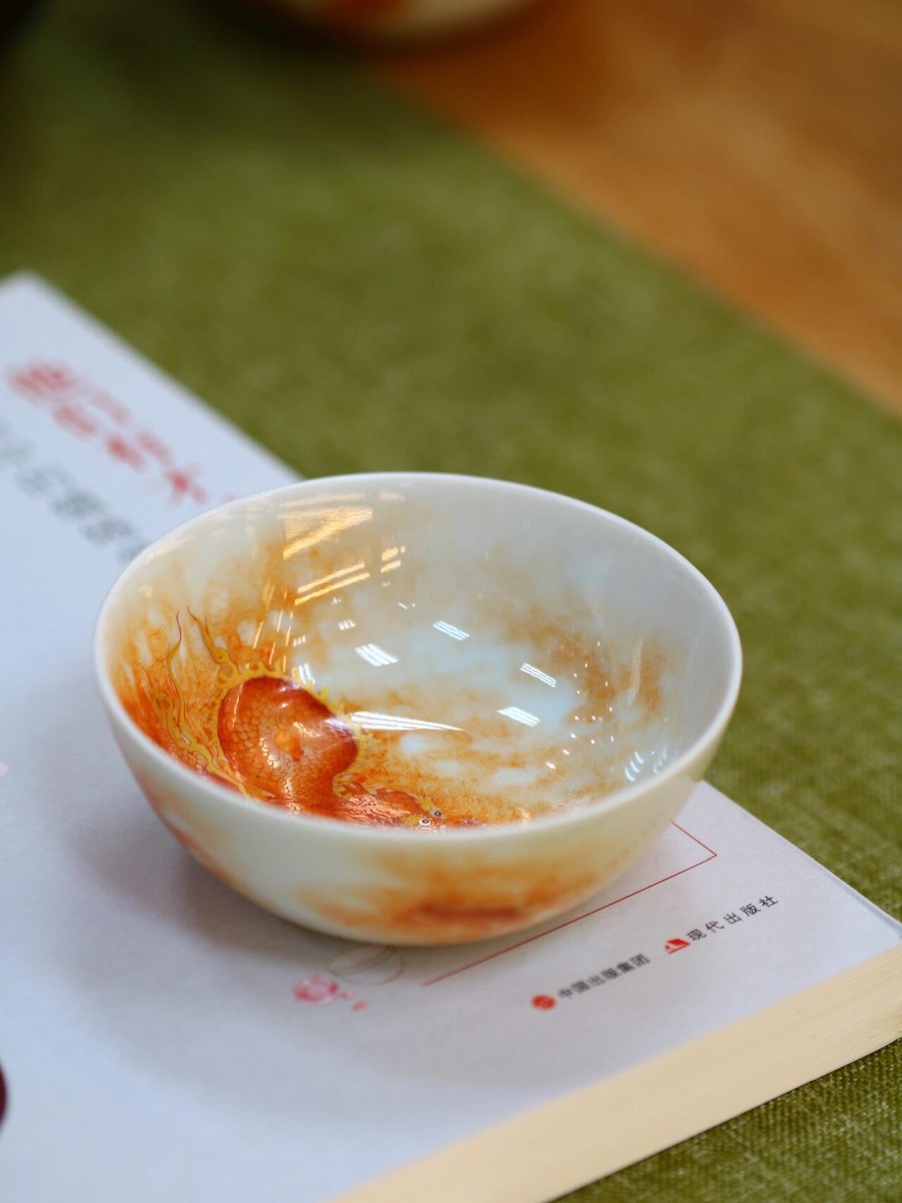 this is Chinese Jingdezhen alum red dragon teacup. this is ceramic teacup