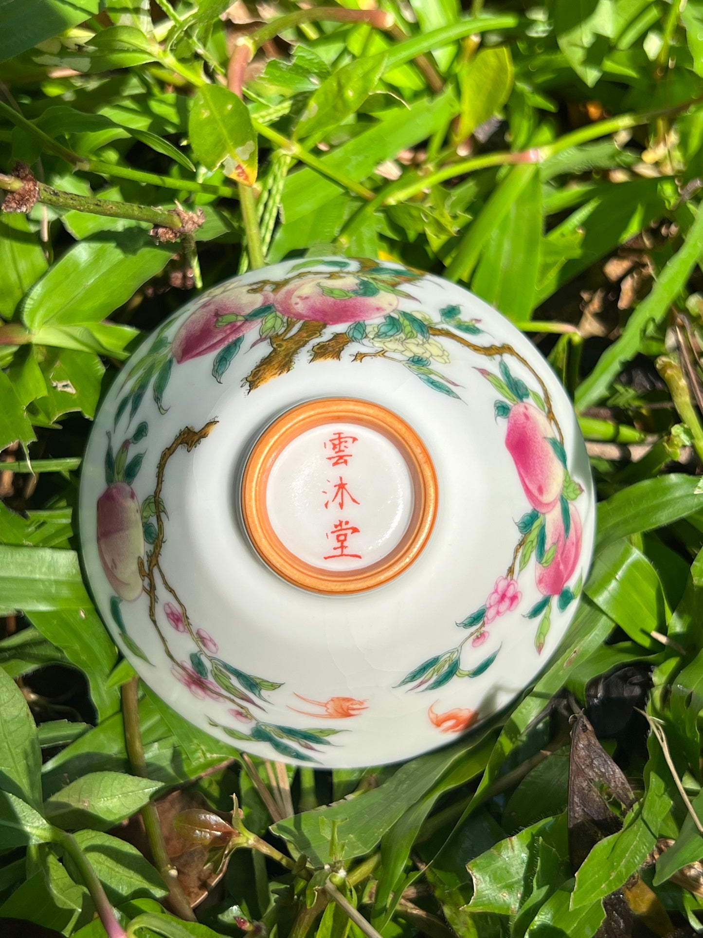 Handpainted Chinese Pink Peach Teacup Jingdezhen Master Pottery Artwork