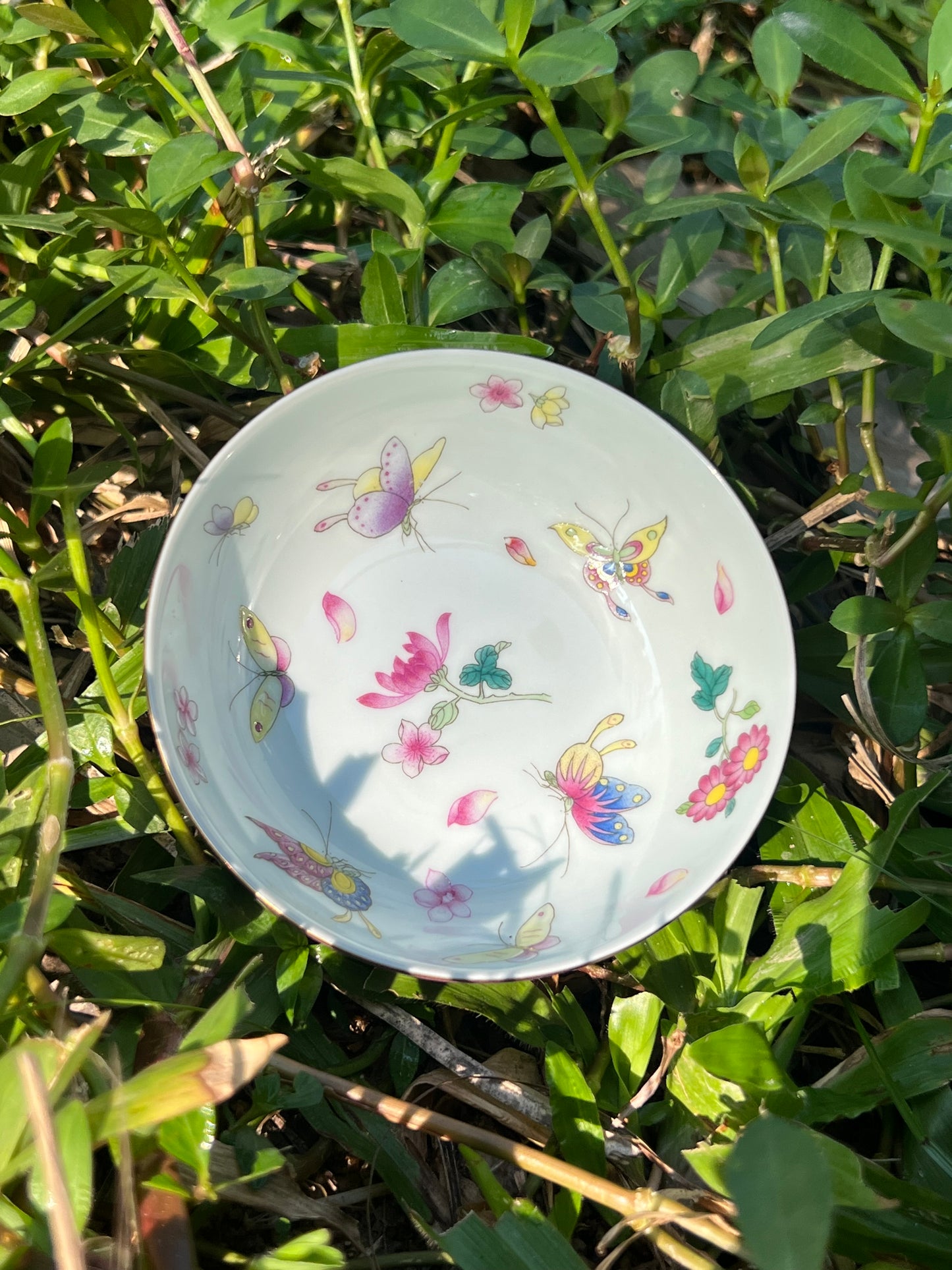 Hand Painted Chinese Butterfly Teacup Jingdezhen Master Ceramic Artwork Purple Base