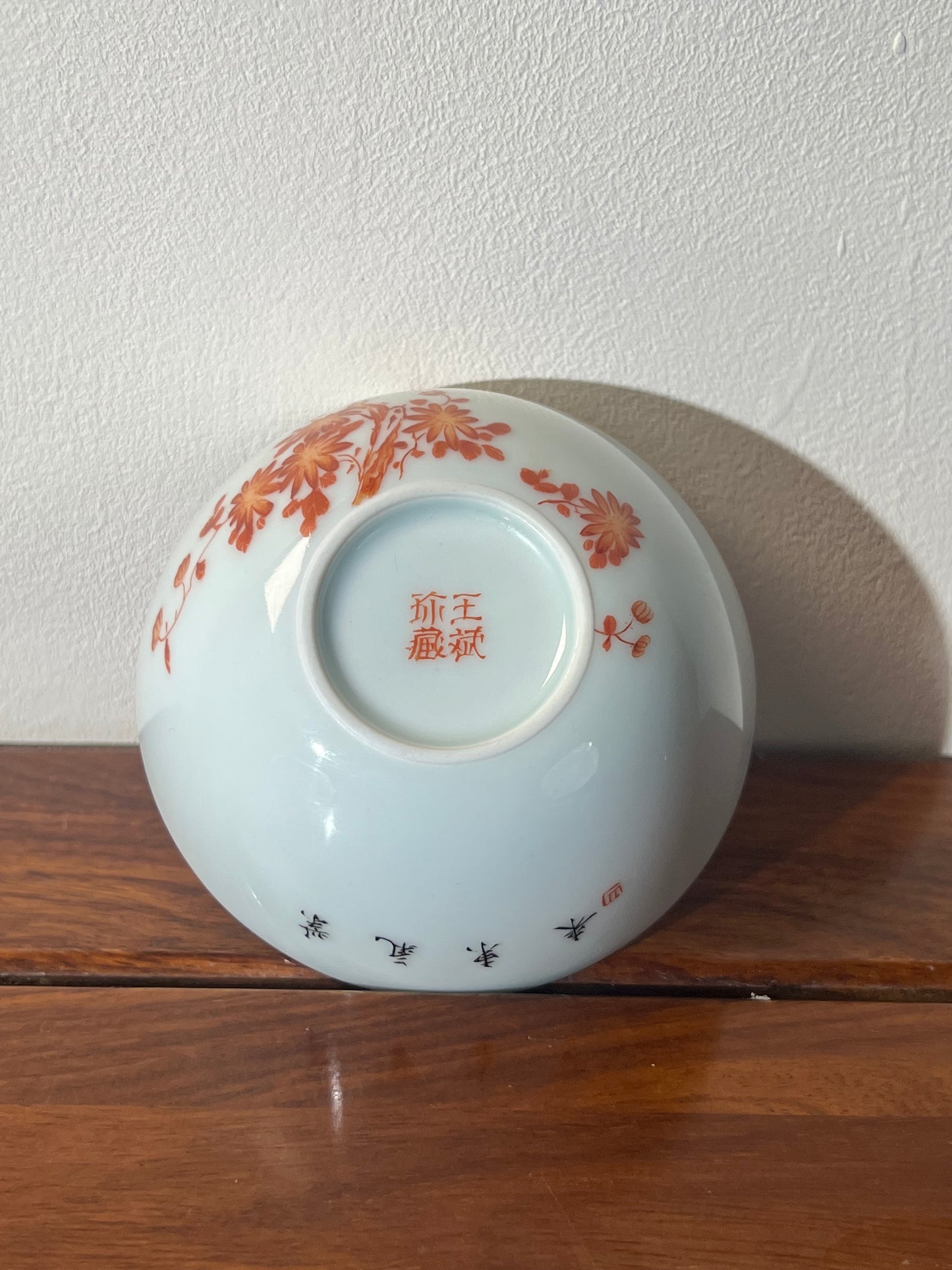 Hand Painted Chinese Peony Flower Alum Red Teacup Orange Red Teacup Jingdezhen Master Ceramic Artwork