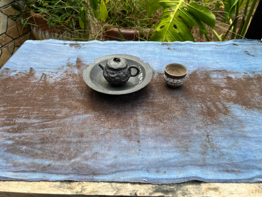 Hand Dyed Plant Dyed Tea Table Cloth Nature Dyed Cotton Tea Mat Two Sides Chabu Chaxi