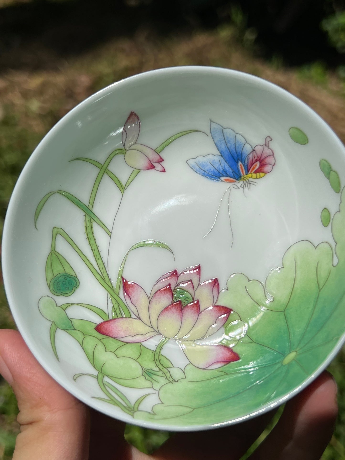 Handcraft Chinese Handpainted Chinese Lotus Enamel Teacup Jingdezhen Teacup Ceramic Master Pottery Artwork