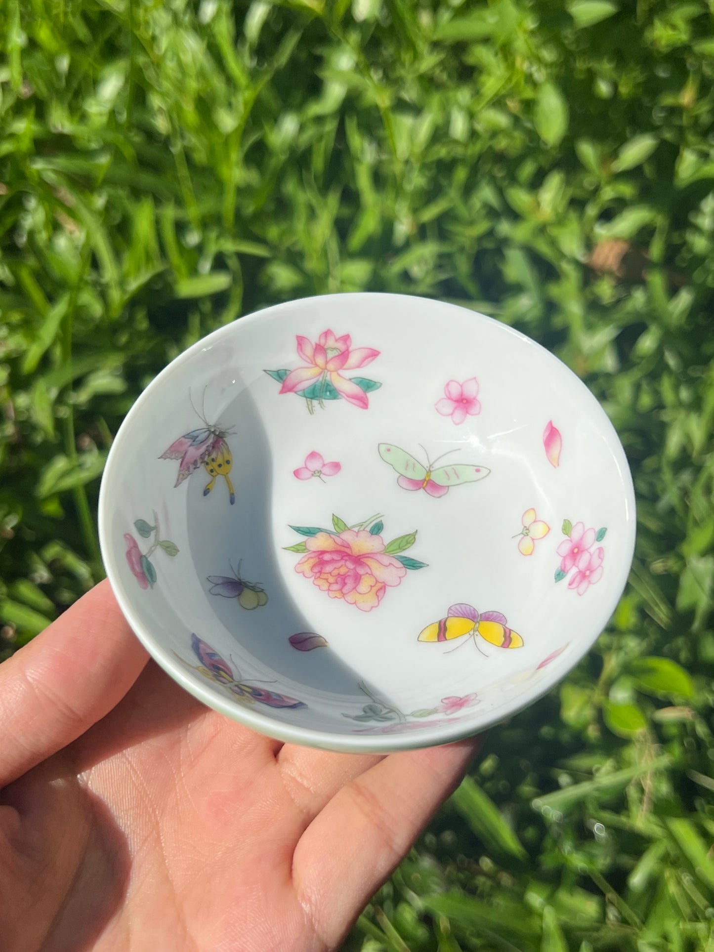 Handpainted Chinese Flowers Butterfly Enamel Teacup Jingdezhen Master Ceramic Artwork