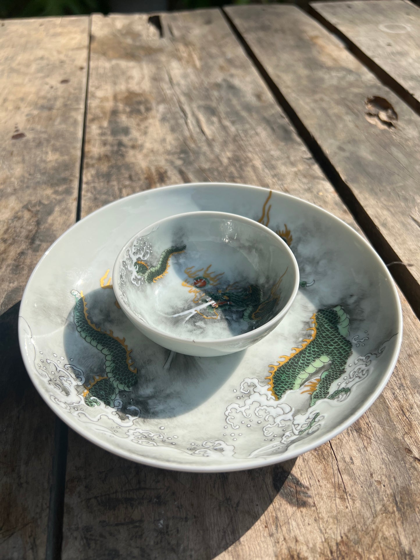 Handcrafted Chinese Hand Painted Chinese Dragon Jingdezhen Green Tea Tray Chinese Ceramic Master Artwork Teapot Holder Tea Boat