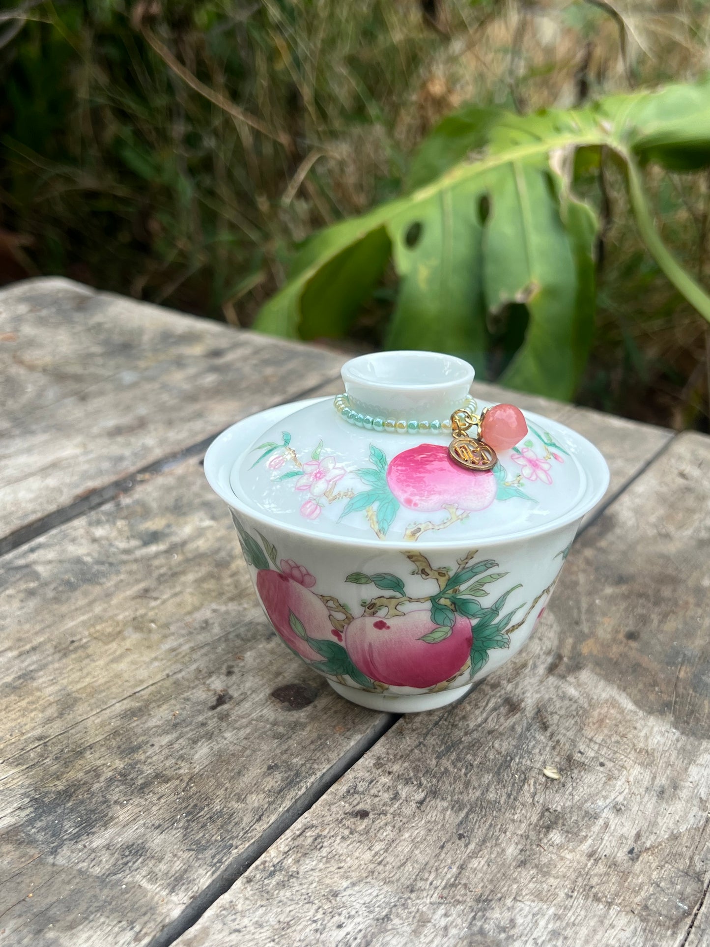 Handpainted Chinese Peach Gaiwan Jingdezhen Pink Teaware Master Ceramic Artwork