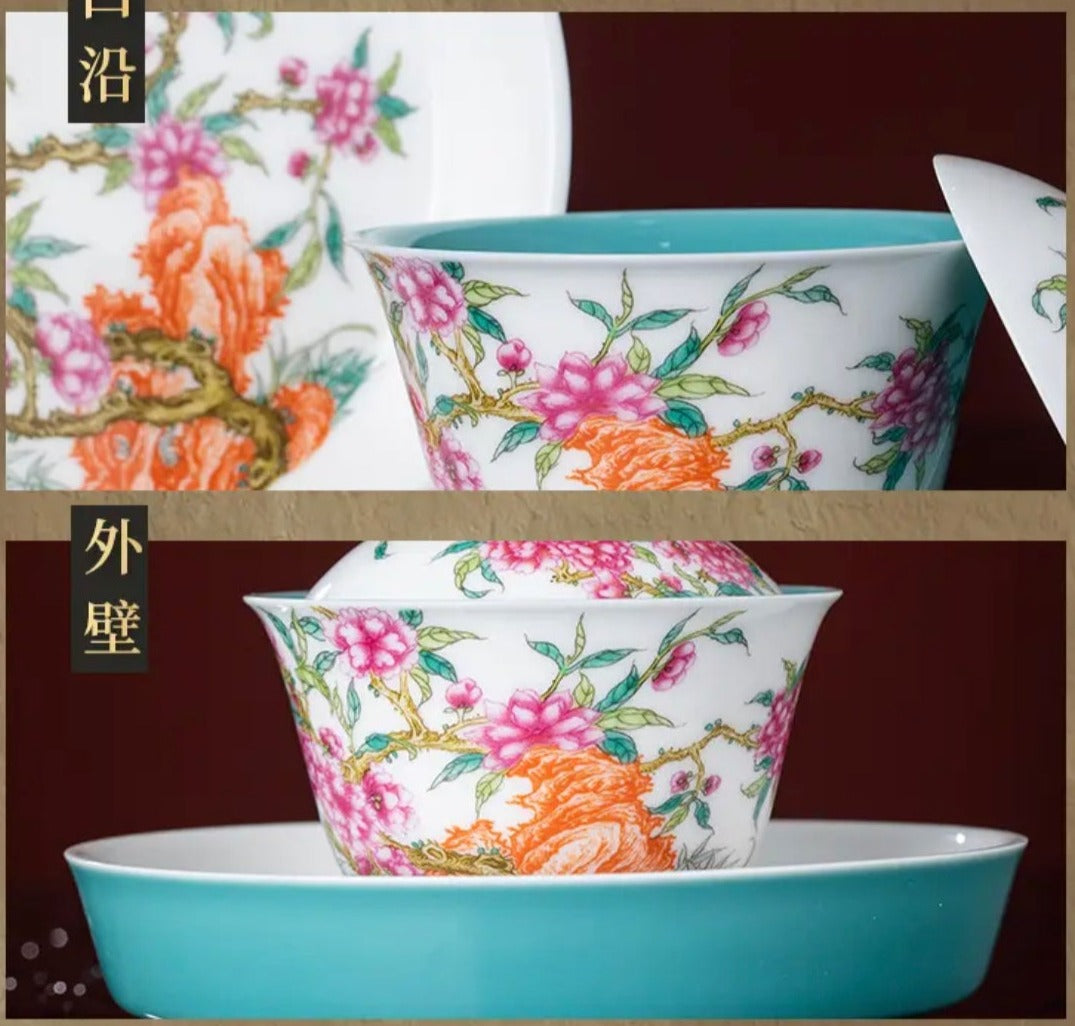 This is a Chinese Jingdezhen enamel flower teapot gaiwan