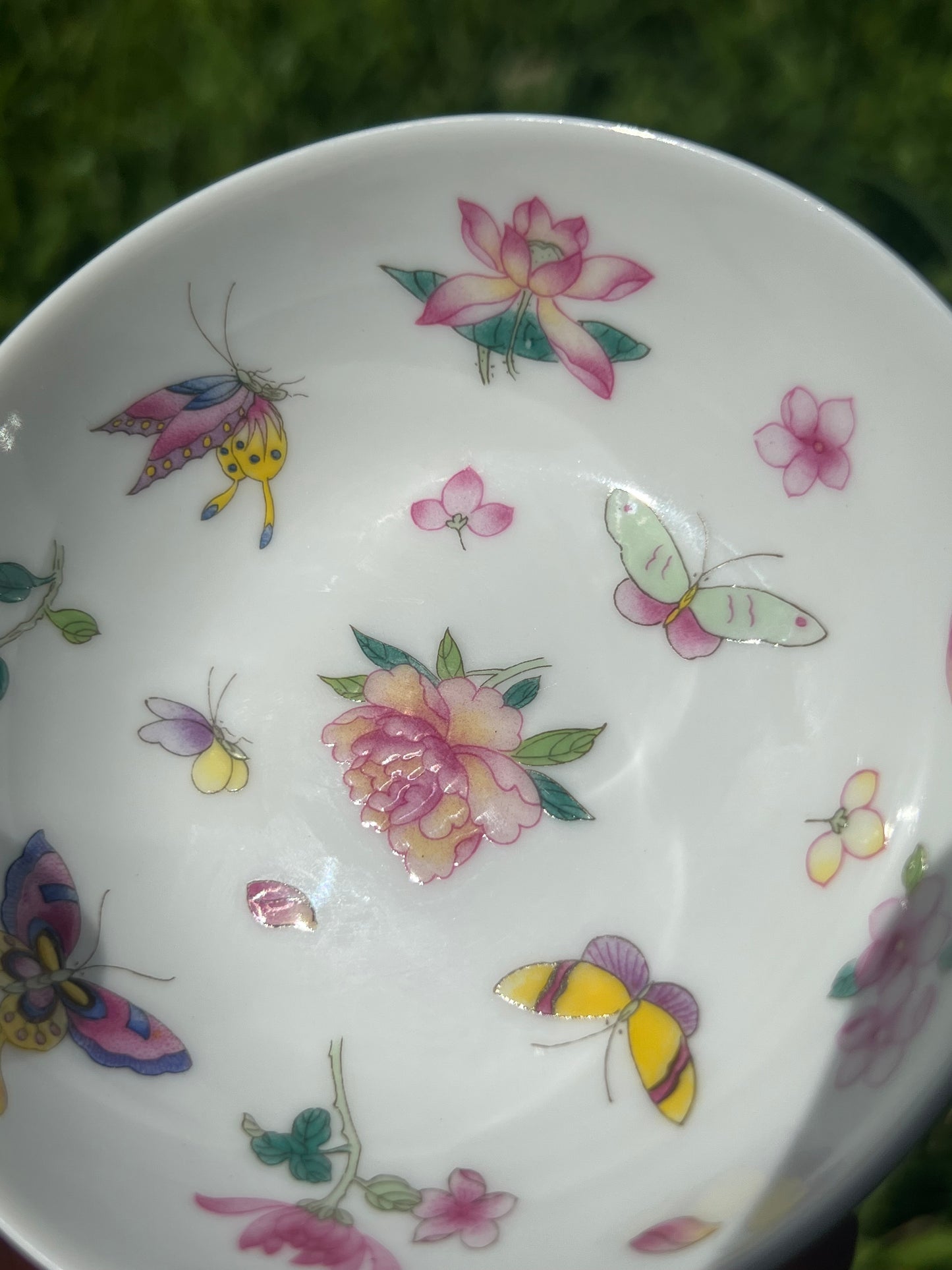 Handpainted Chinese Flowers Butterfly Enamel Teacup Jingdezhen Master Ceramic Artwork